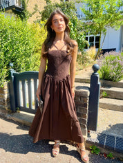 Zara Brown Bodice Detail Midi Dress