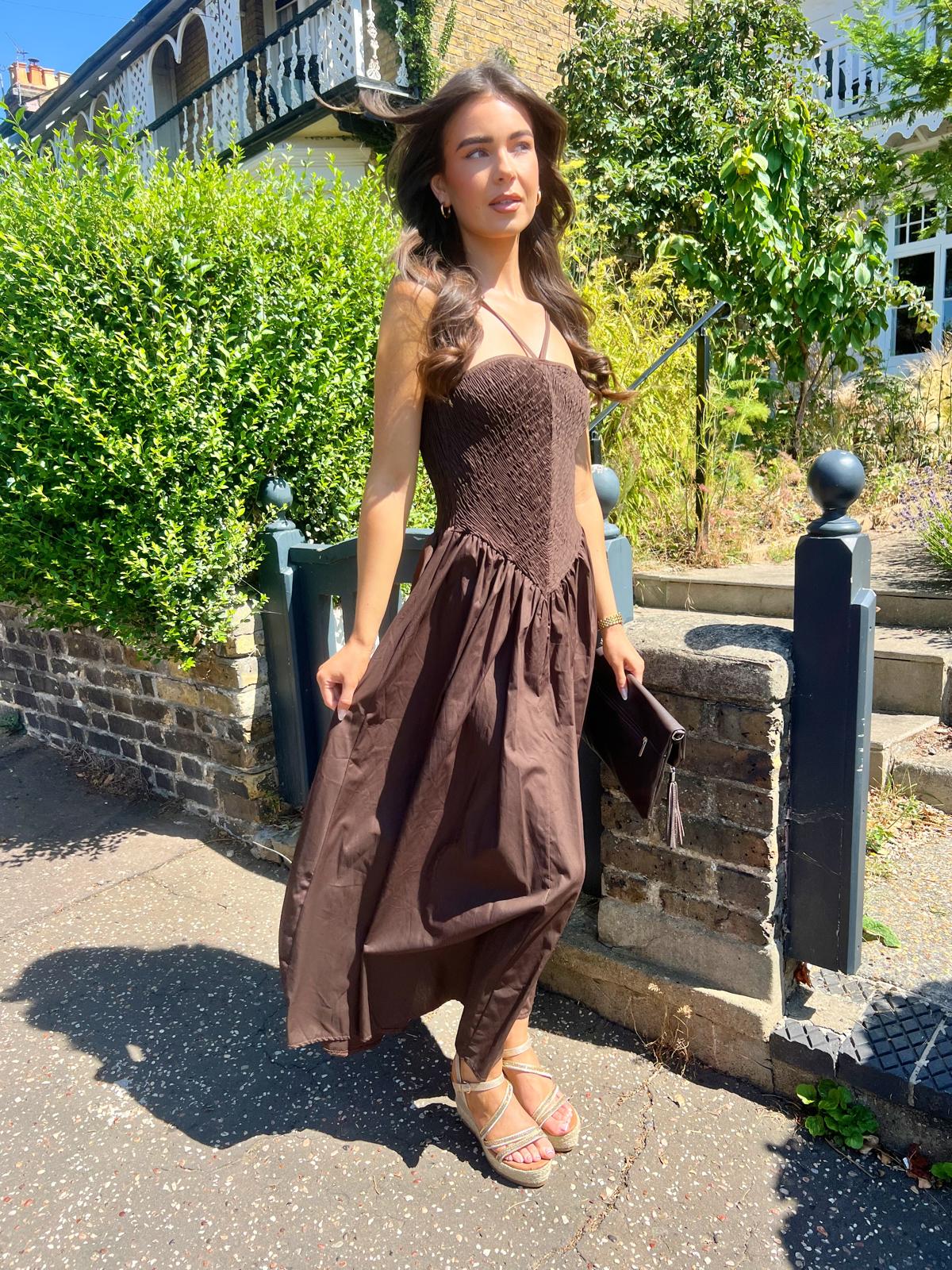 Zara Brown Bodice Detail Midi Dress