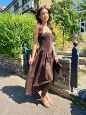 Zara Brown Bodice Detail Midi Dress