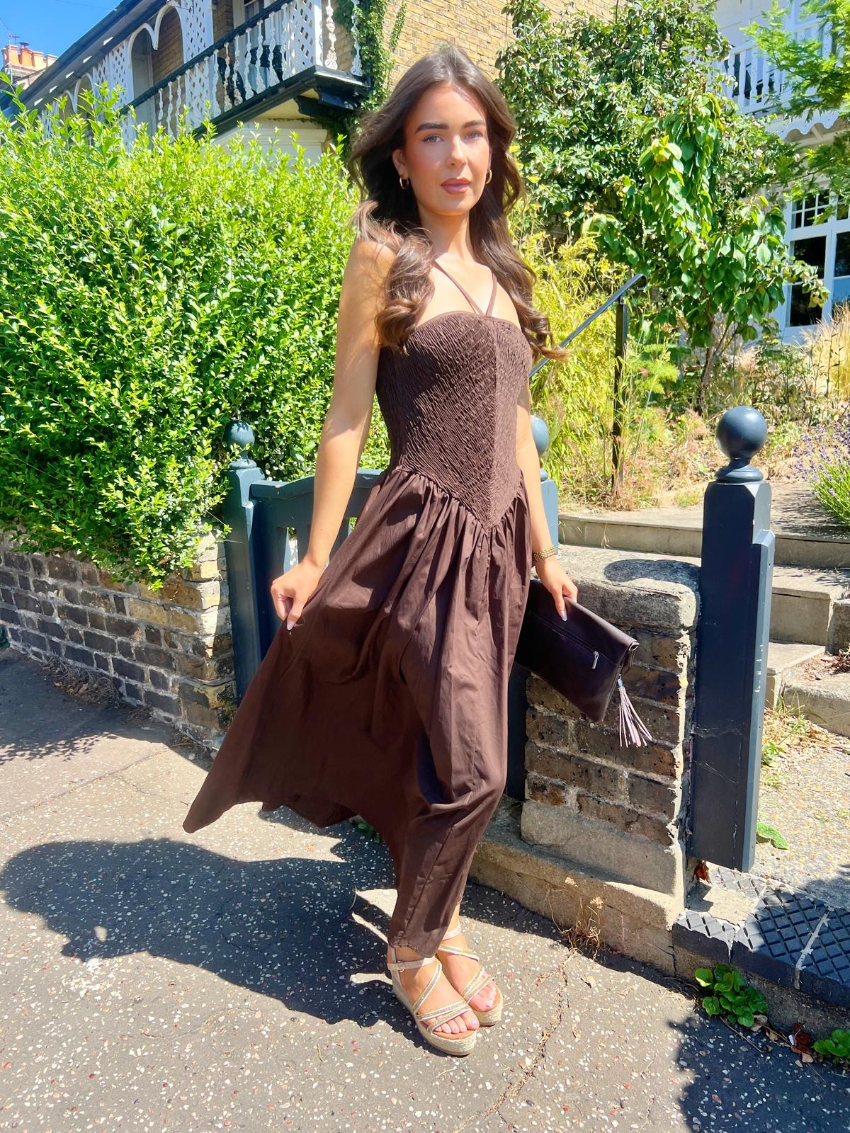 Zara Brown Bodice Detail Midi Dress