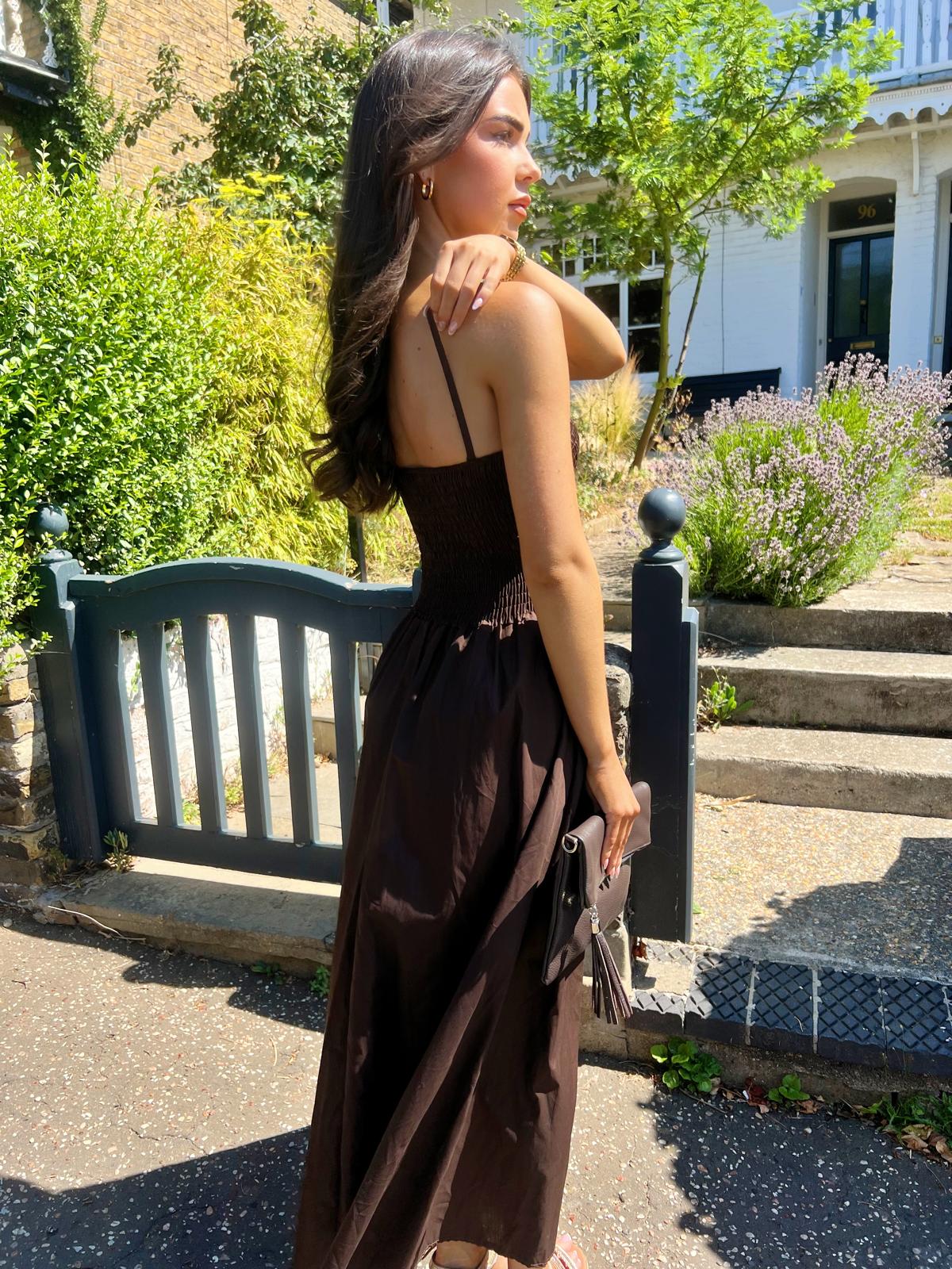 Zara Brown Bodice Detail Midi Dress