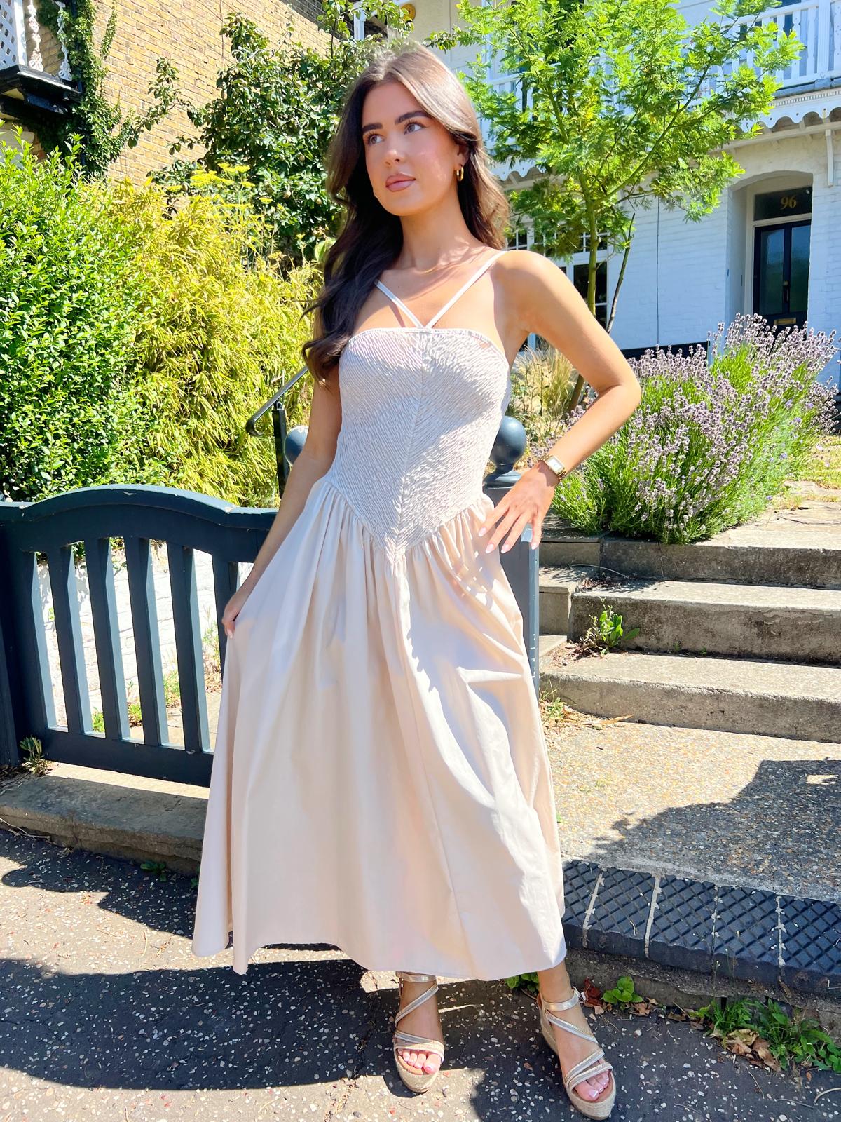 Zara Cream Bodice Detail Midi Dress