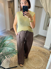 Billy Brown Linen Pull on Wide Leg Trousers