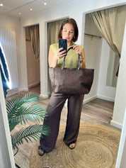 Leather Brown Snake Print Shopper