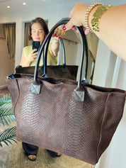 Leather Brown Snake Print Shopper