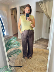 Billy Brown Linen Pull on Wide Leg Trousers