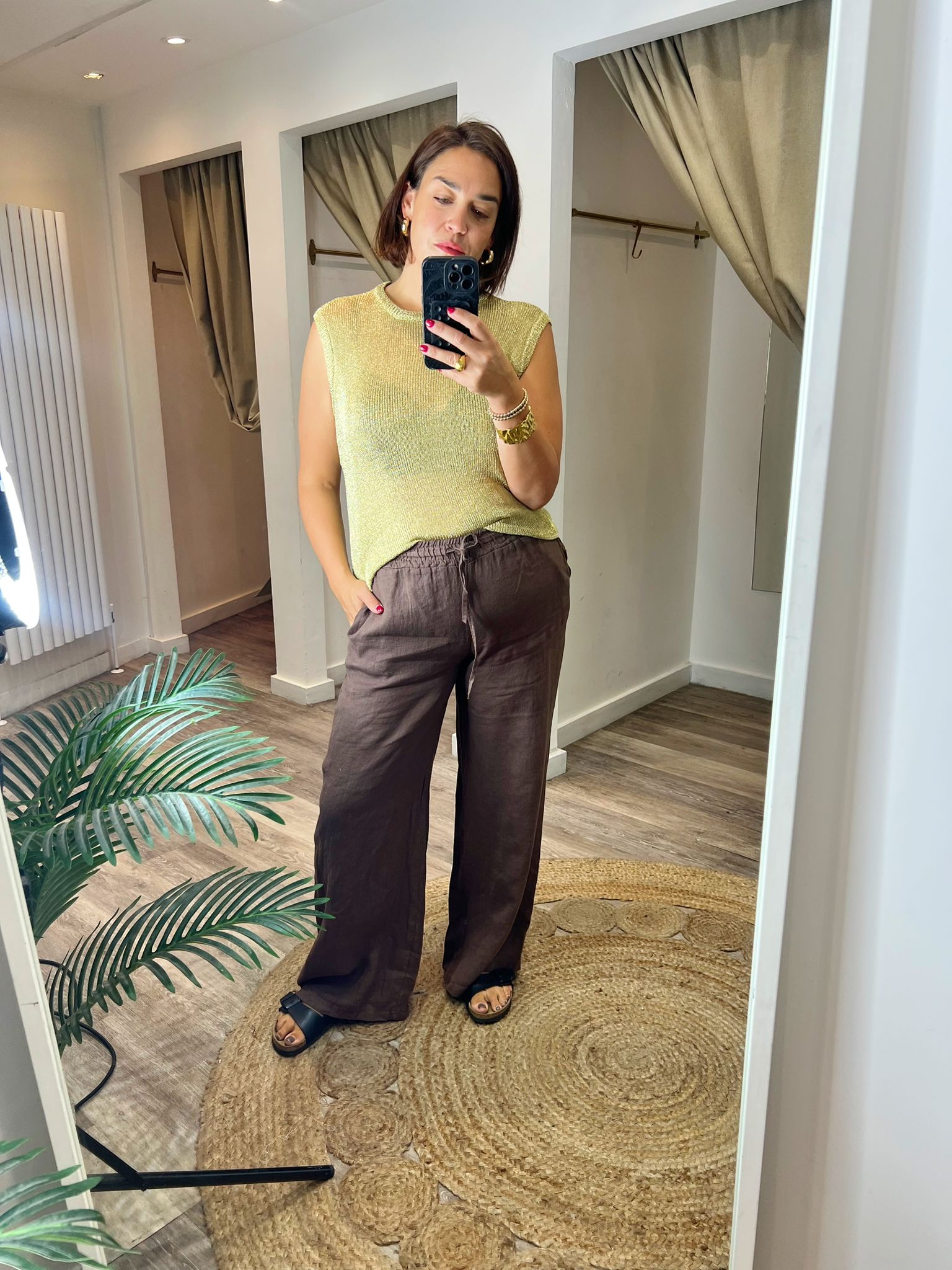 Billy Brown Linen Pull on Wide Leg Trousers