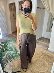 Billy Brown Linen Pull on Wide Leg Trousers