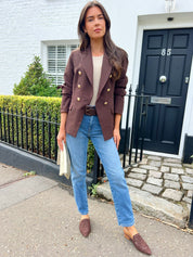Tailored Attentif Brown Fitted Blazer with Gold Buttons