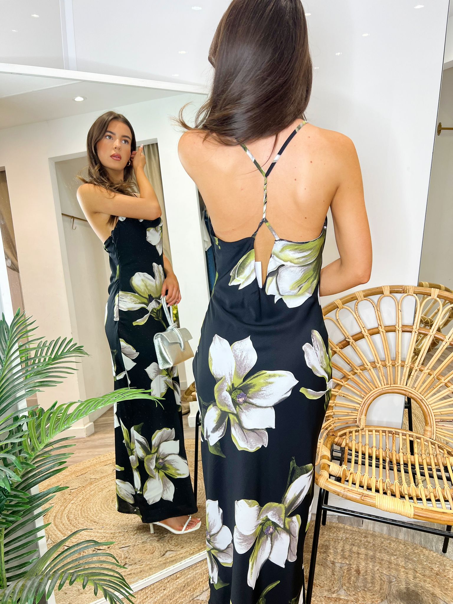 Blair Black Floral Print Cowl Neck Midi Dress