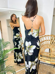 Blair Black Floral Print Cowl Neck Midi Dress