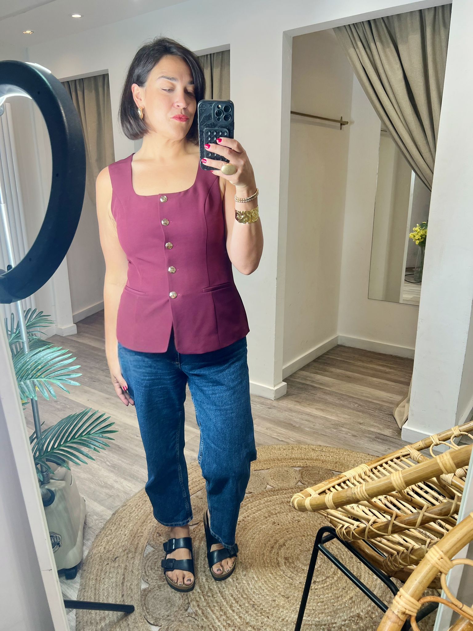 Jamie Square Neck Button Waistcoat Top