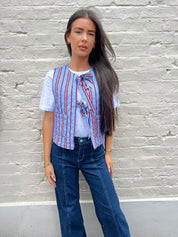 Saria Striped Tie Front Quilted Vest/Waistcoat