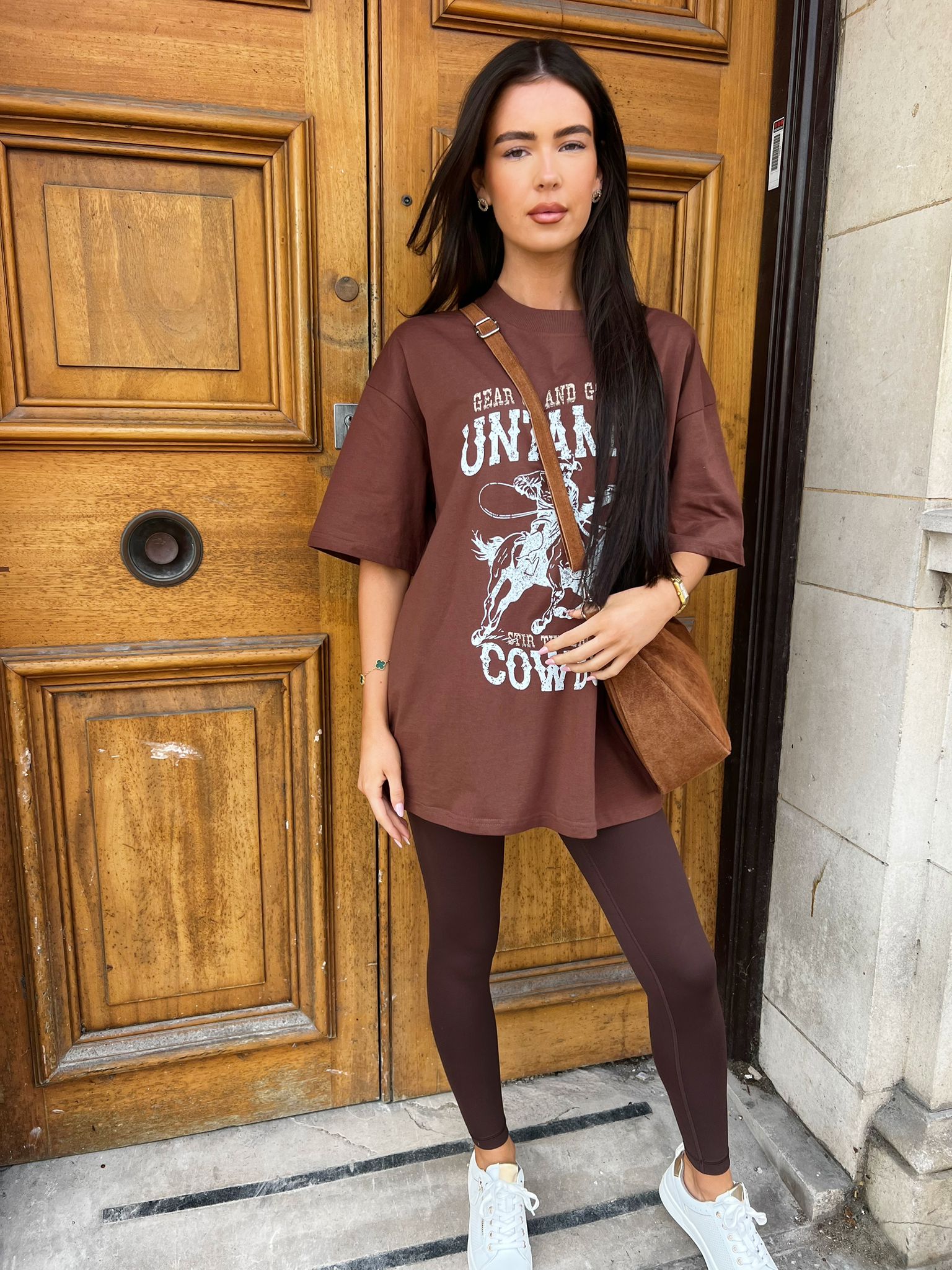 Oversized Brown Untamed Cowboy Print T-Shirt