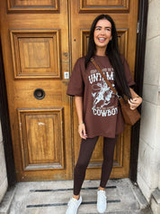Oversized Brown Untamed Cowboy Print T-Shirt
