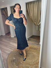 Dove Ruched Detail Midi Dress – Spot Print