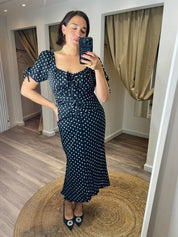 Dove Ruched Detail Midi Dress – Spot Print