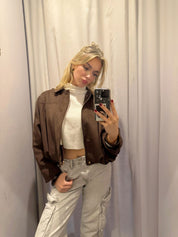 Queenie Suede Brown Bomber Jacket