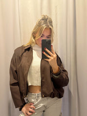Queenie Suede Brown Bomber Jacket