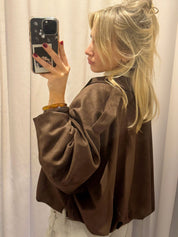 Queenie Suede Brown Bomber Jacket