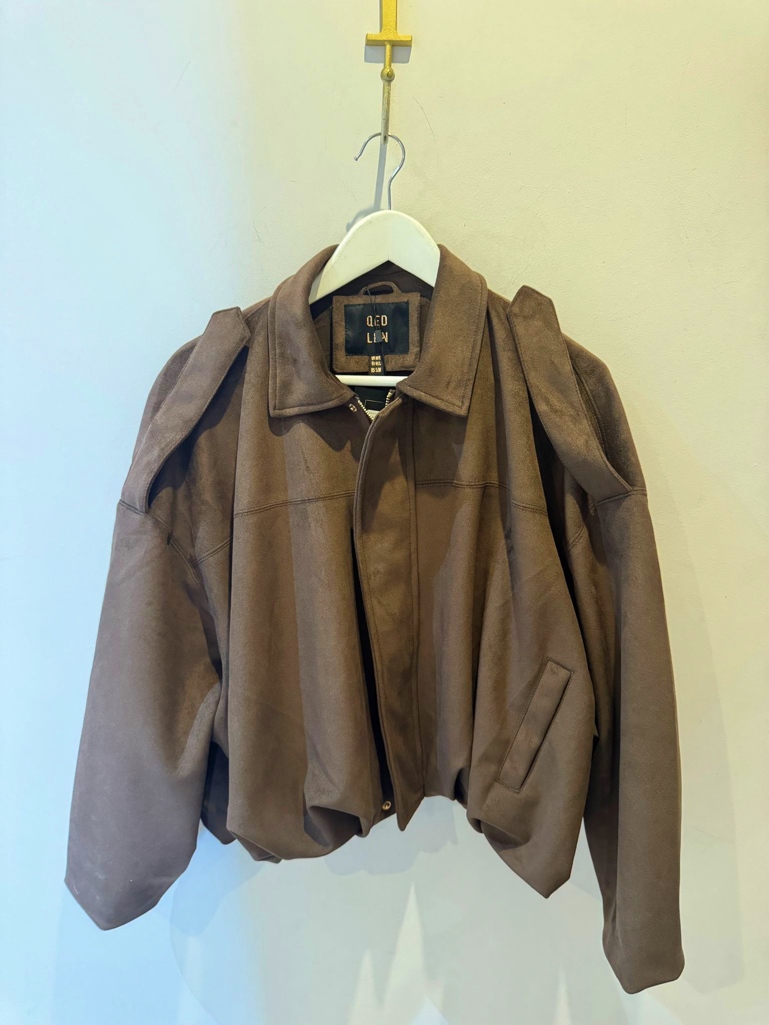 Queenie Suede Brown Bomber Jacket