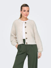Eira Fluffy Cream O-neck Cardigan
