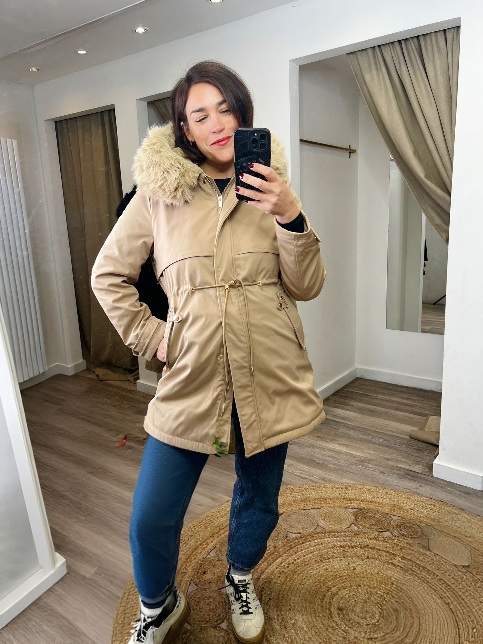 Harlow Fur Lined Hooded Short Coat