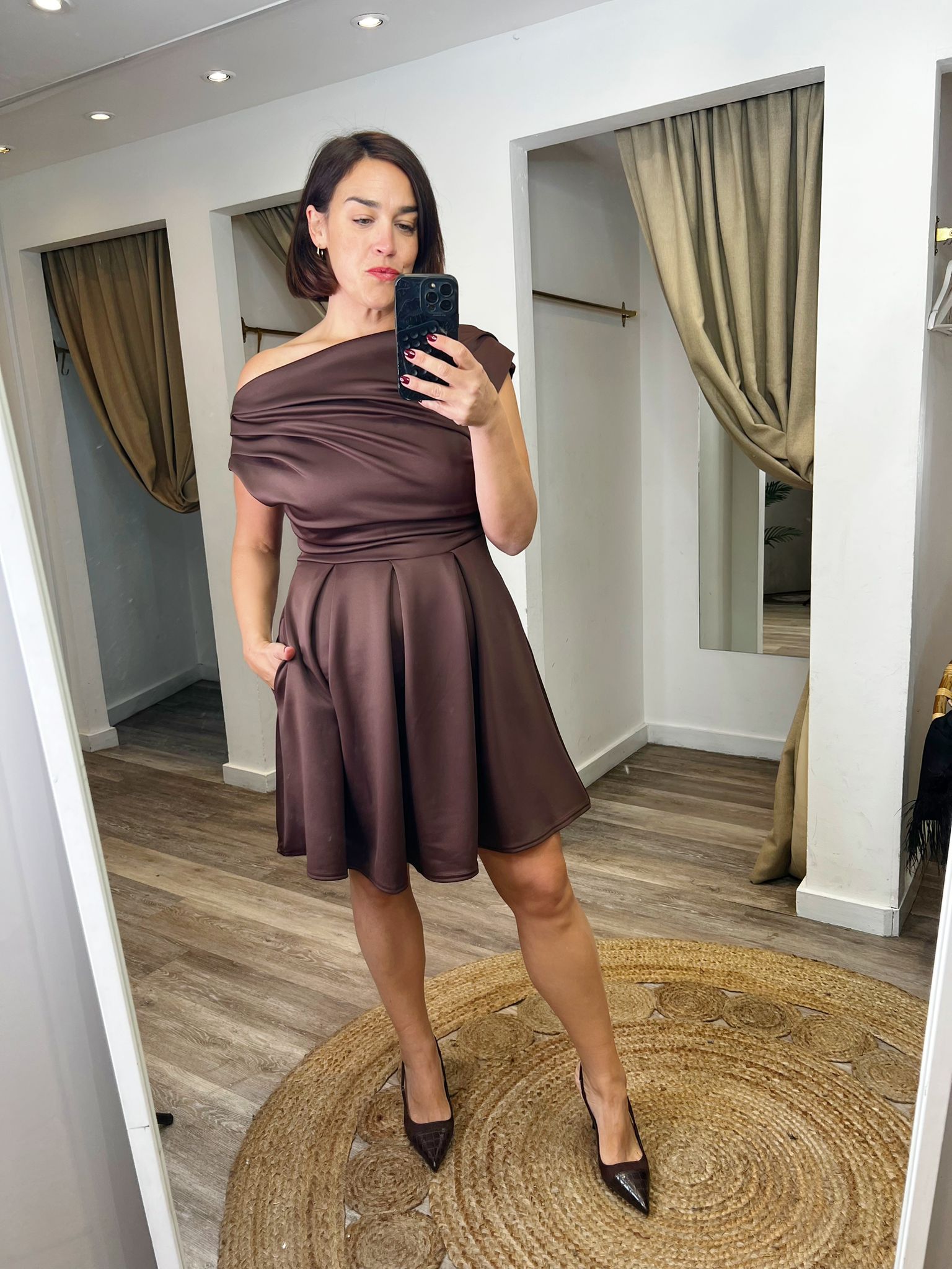 Betty Asymmetric Neckline Skater Mini