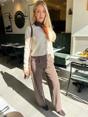 Geggo Button Brown Wide Leg Trousers