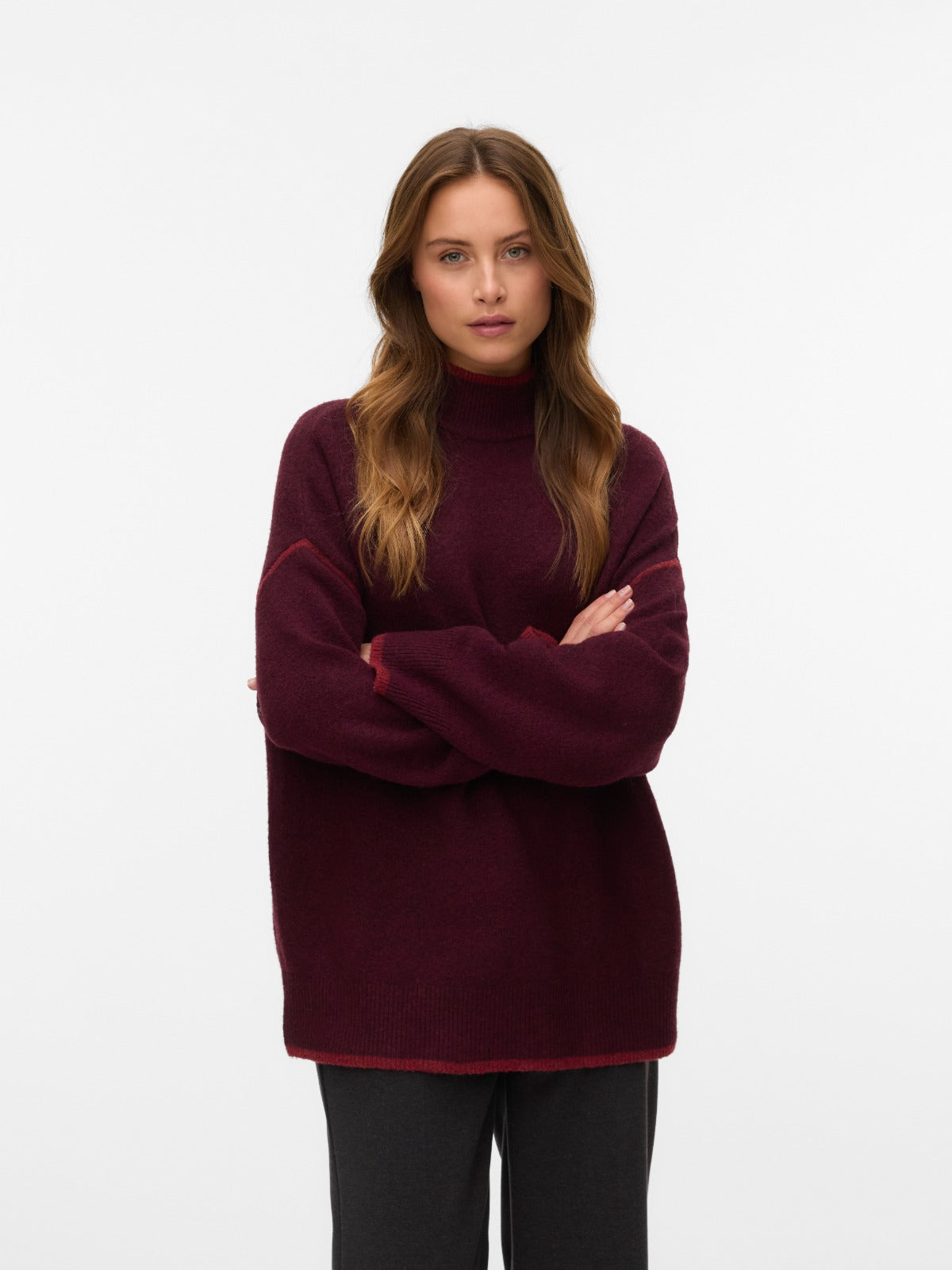 Fan Burgundy high Neck Longline Pullover