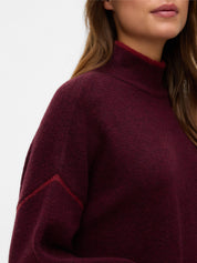 Fan Burgundy high Neck Longline Pullover
