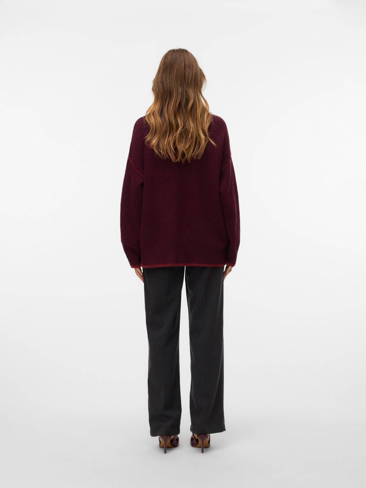 Fan Burgundy high Neck Longline Pullover