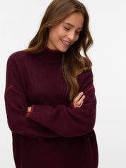 Fan Burgundy high Neck Longline Pullover