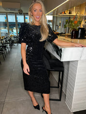 Sofie Sequin Midi Dress with Puff Sleeves