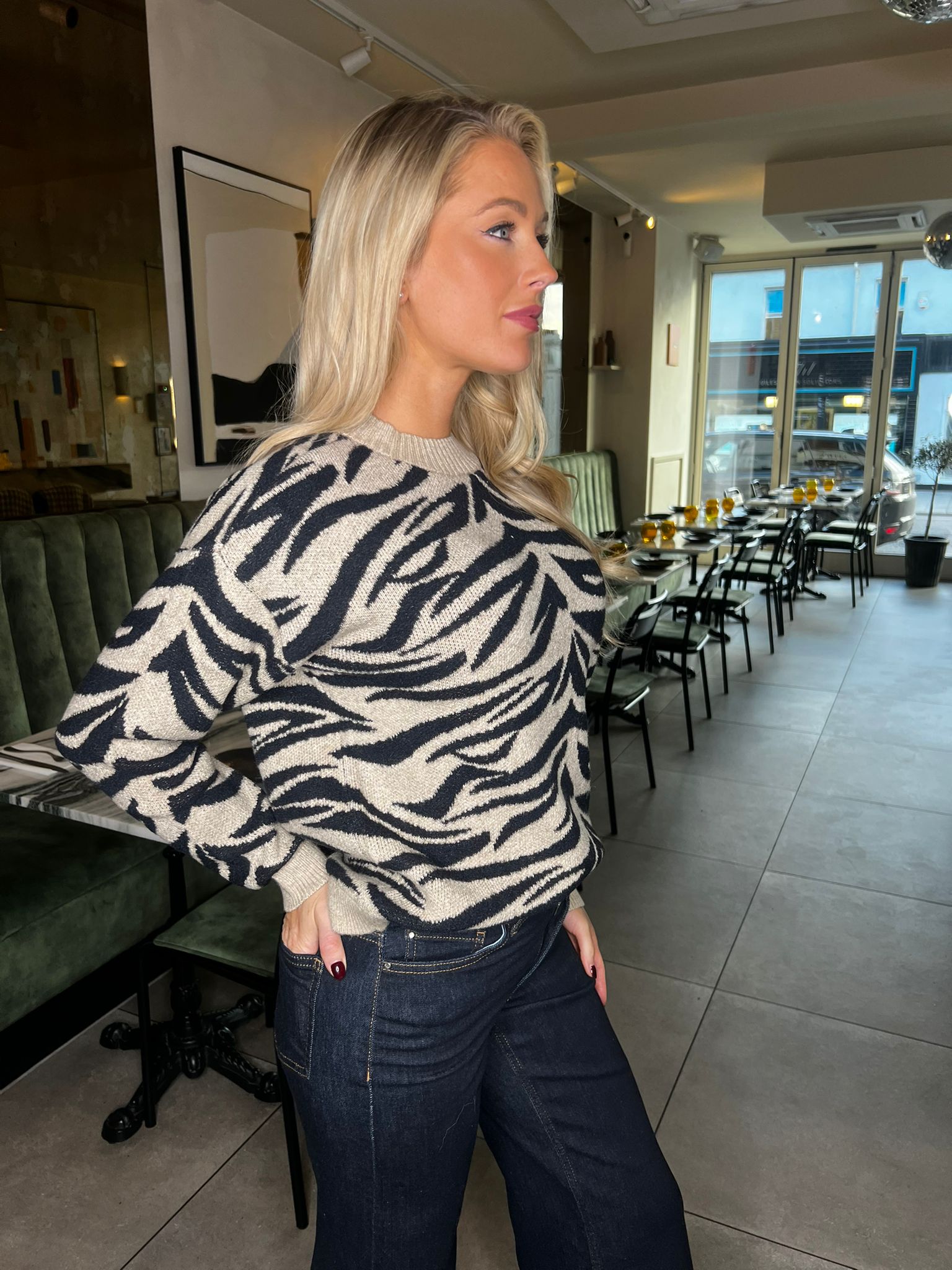 Feama Zebra Print Knit Pullover
