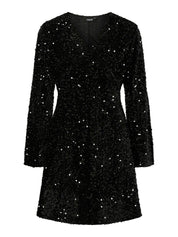 Kam V-neck Sequin Mini Dress Black