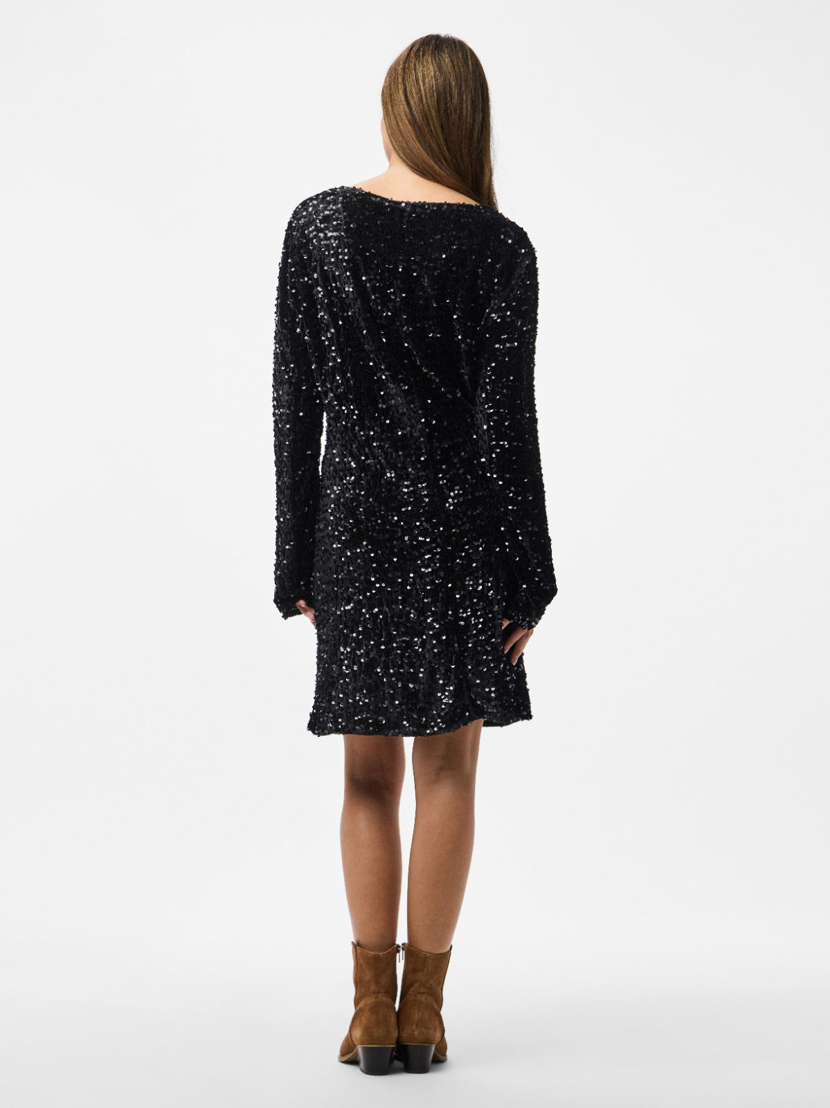 Kam V-neck Sequin Mini Dress Black