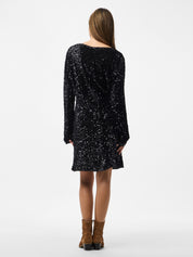 Kam V-neck Sequin Mini Dress Black