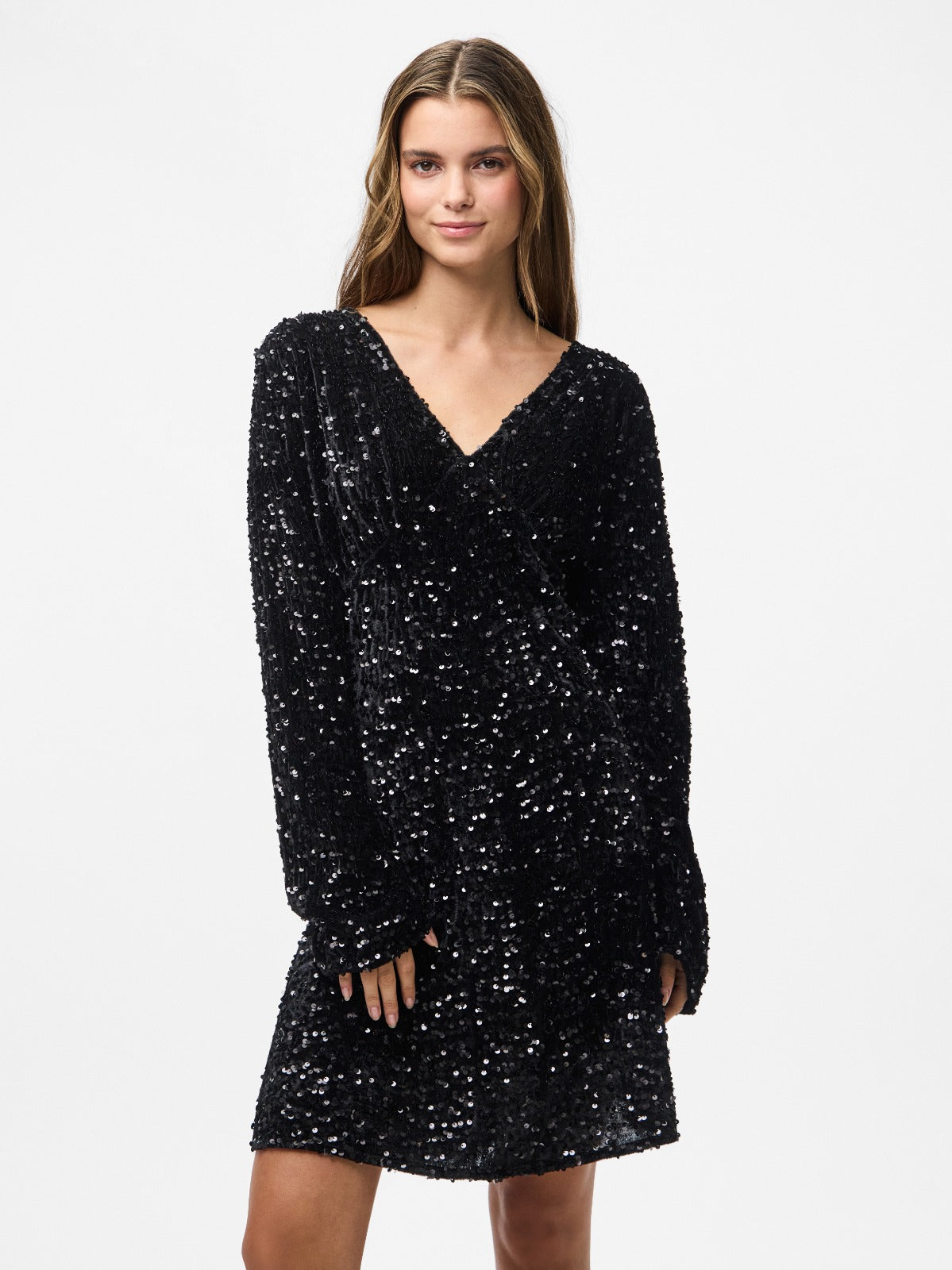 Kam V-neck Sequin Mini Dress Black