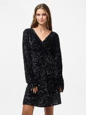 Kam V-neck Sequin Mini Dress Black