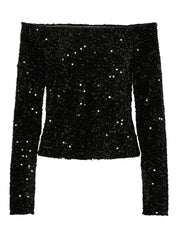 Kam Off the Shoulder Sequin Top Black