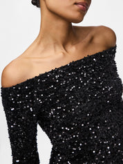 Kam Off the Shoulder Sequin Top Black