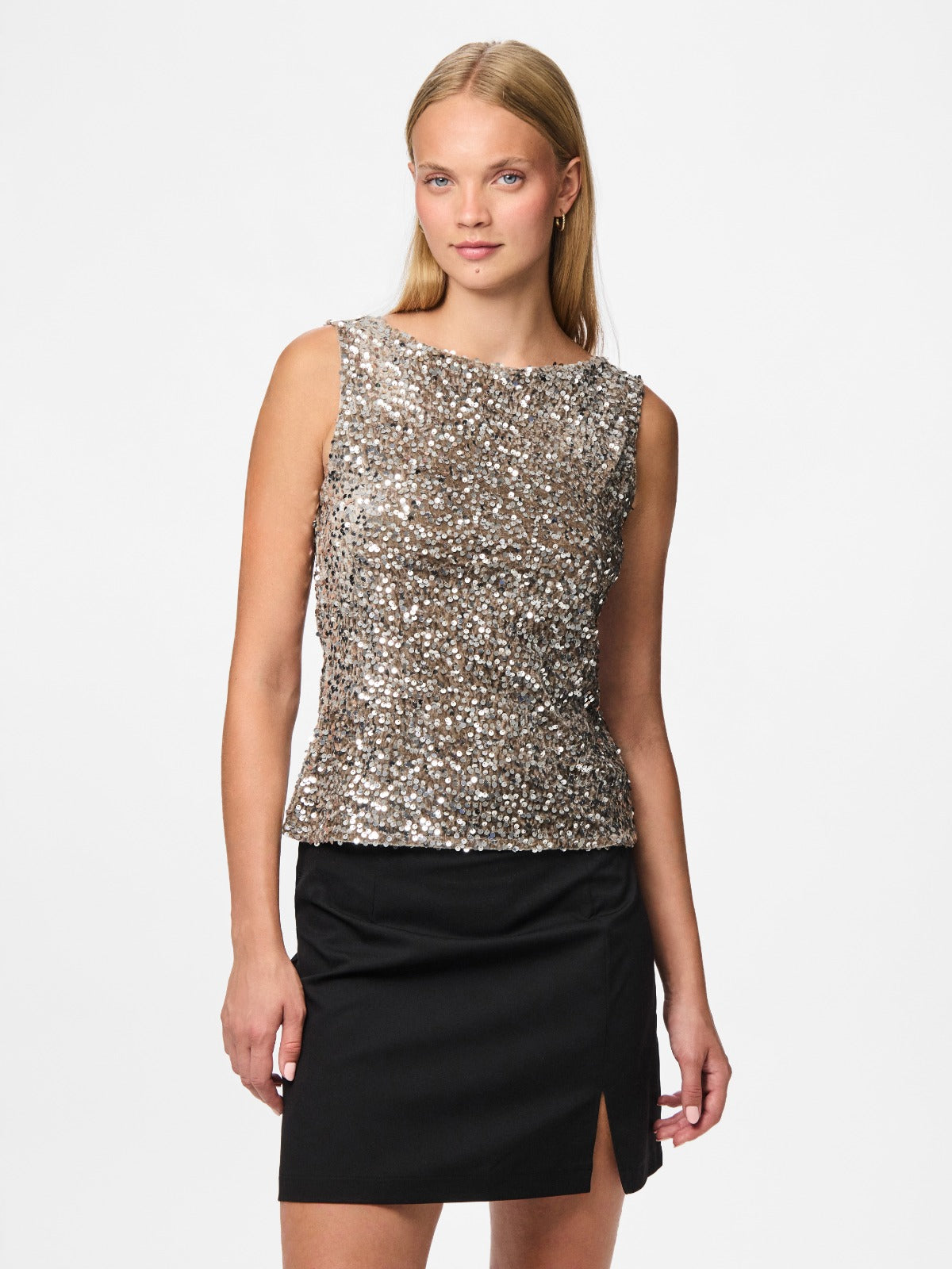 Kam Sequin Tank Top Silver