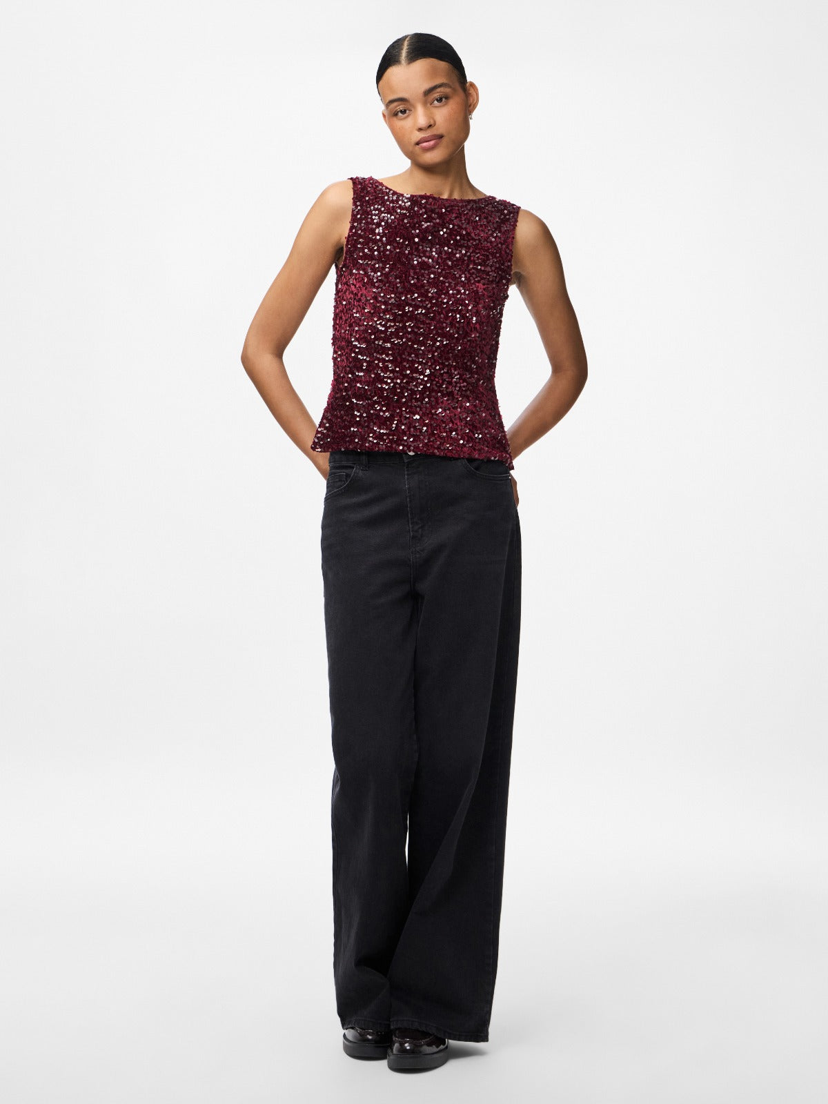 Kam Sequin Tank Top Wine