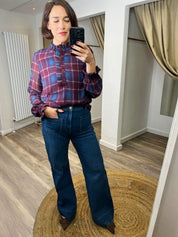 Emille Check Shirt with Frill Neckline