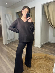 Ella Brown Sparkle V-neck Knit Jumper