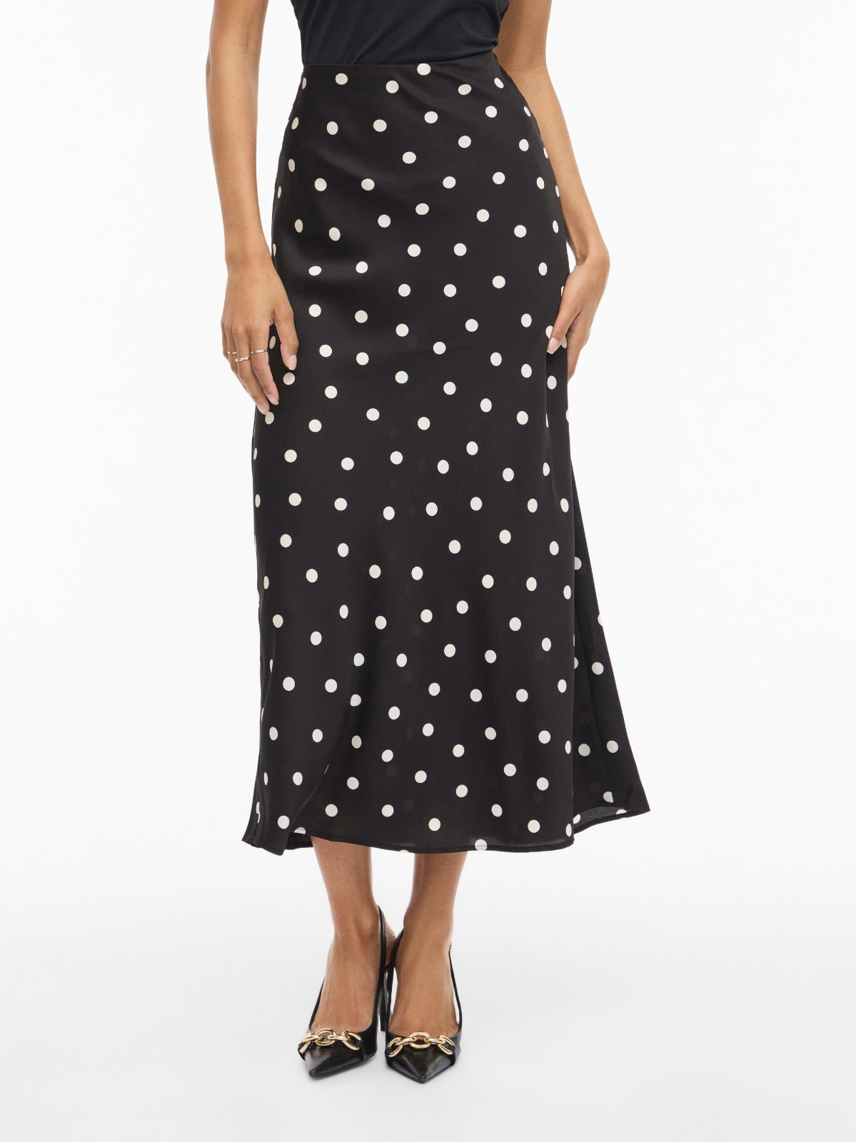 Viellette Black Spot satin Midi Skirt