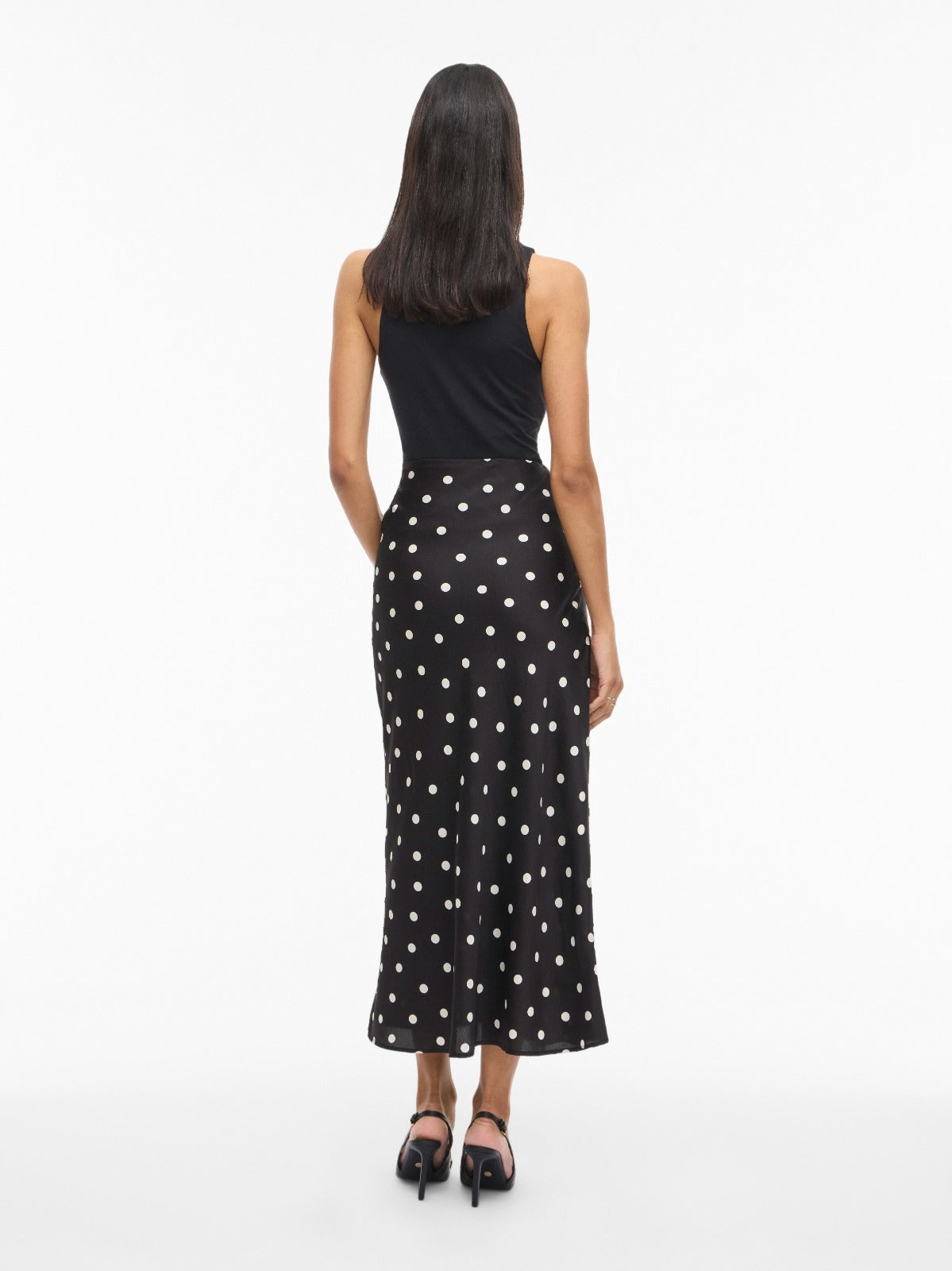 Viellette Black Spot satin Midi Skirt