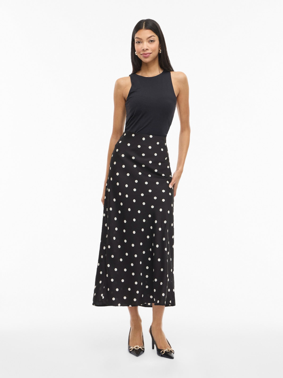 Viellette Black Spot satin Midi Skirt