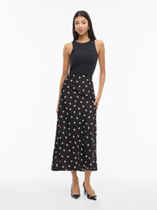 Viellette Black Spot satin Midi Skirt